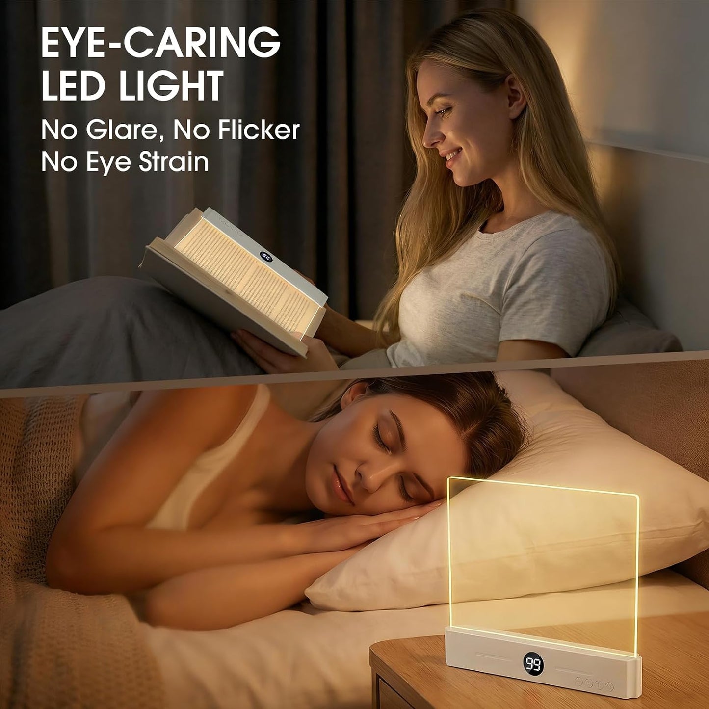 LED Book Light Night Light 2 in 1, Full Page Flat Panel Book Lamp Rechargeable , Eye Care Reading Light with 3 Color Modes, Stepless Dimming & Timer, Clip Book Light, Gifts for Book Lovers Women Kids