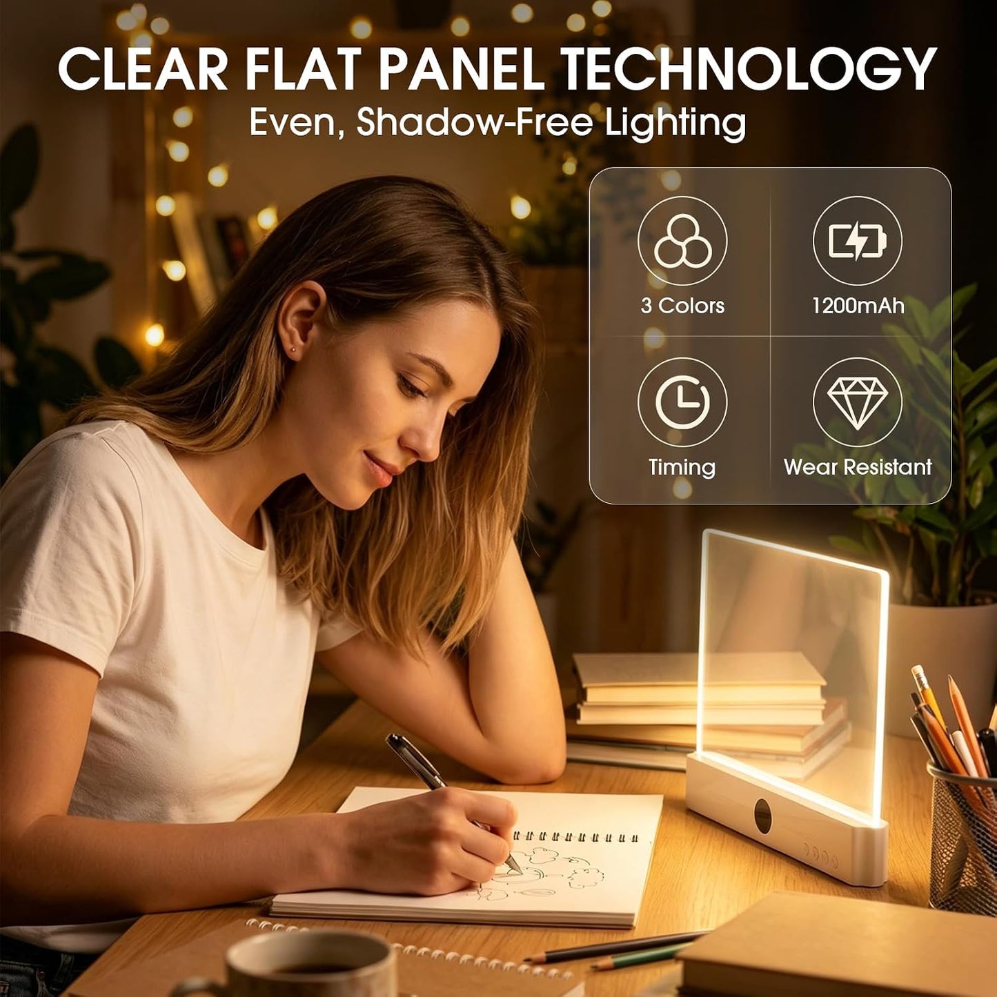 LED Book Light Night Light 2 in 1, Full Page Flat Panel Book Lamp Rechargeable , Eye Care Reading Light with 3 Color Modes, Stepless Dimming & Timer, Clip Book Light, Gifts for Book Lovers Women Kids