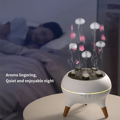 Compact Jellyfish Shape Cool Misting Humidifier Diffuser - Mist + Light Aromatherapy for Home, Desk-Wetting Free, Ultra-Quiet, Auto Shut-Off, Easy to Fill & Clean, Ideal for Bedroom, Aromatherapy Gift (White), Humidifier Diffusers