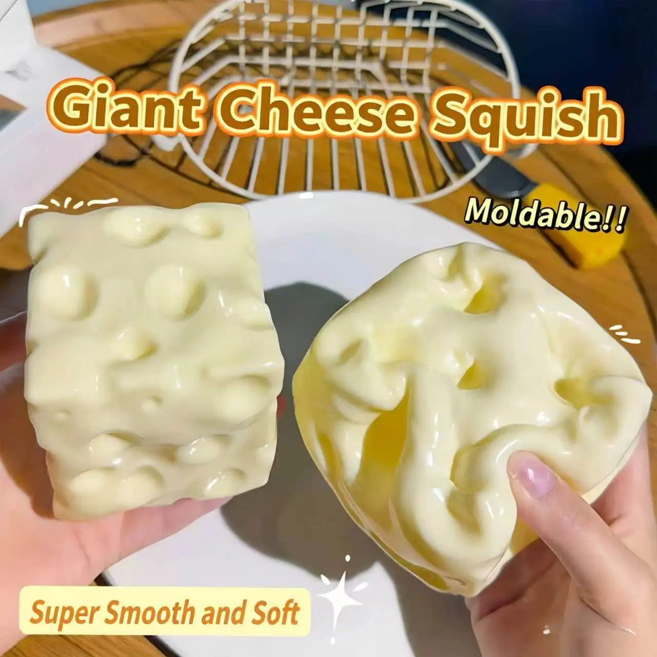 Fully Moldable Non-Rebound Cheese Squishy Toy - Pink & Yellow Petroleum Jelly-Filled Soft Gel Stress Ball, 6Cm/7Cm Jumbo Squishies, Sensory Fidget Toys for ASMR Relaxation, Whimsical Stress Relief Gifts