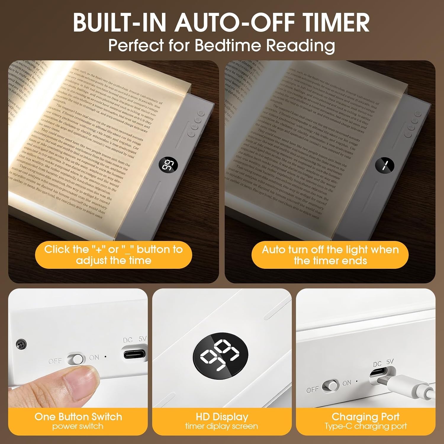 LED Book Light Night Light 2 in 1, Full Page Flat Panel Book Lamp Rechargeable , Eye Care Reading Light with 3 Color Modes, Stepless Dimming & Timer, Clip Book Light, Gifts for Book Lovers Women Kids